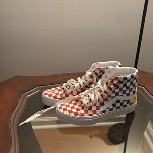 Vans Red and Blue Checkered High-Top Sneakers